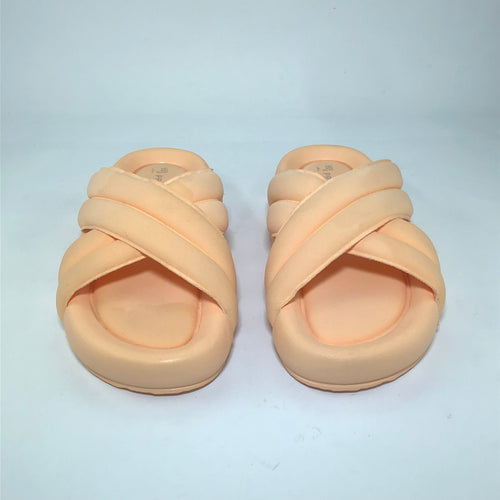 Women's light orange cross-over strap slides