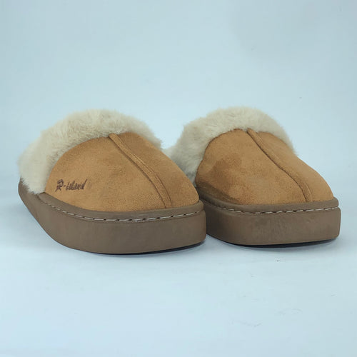 Tan slip-on house slippers